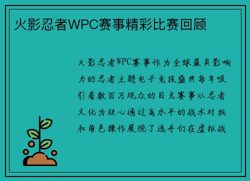 火影忍者WPC赛事精彩比赛回顾